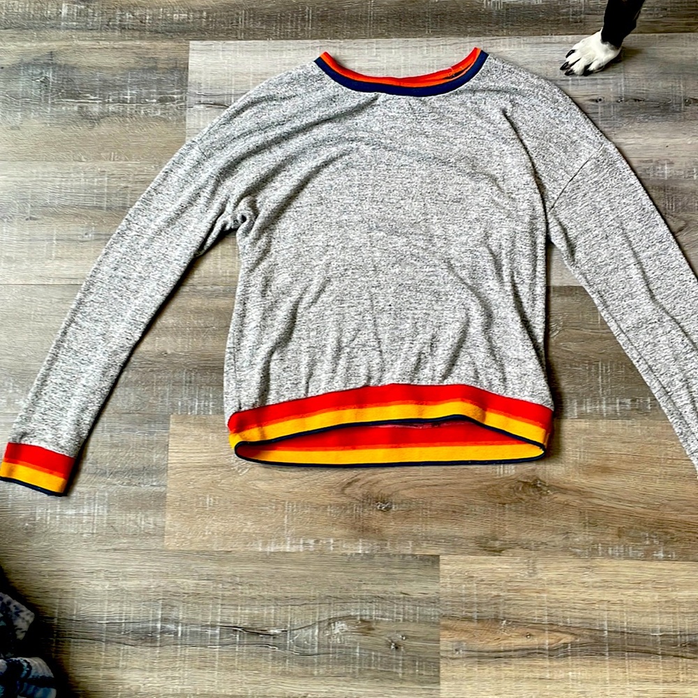 Cut sweater with rainbow lining, great condition perfect for teens and children